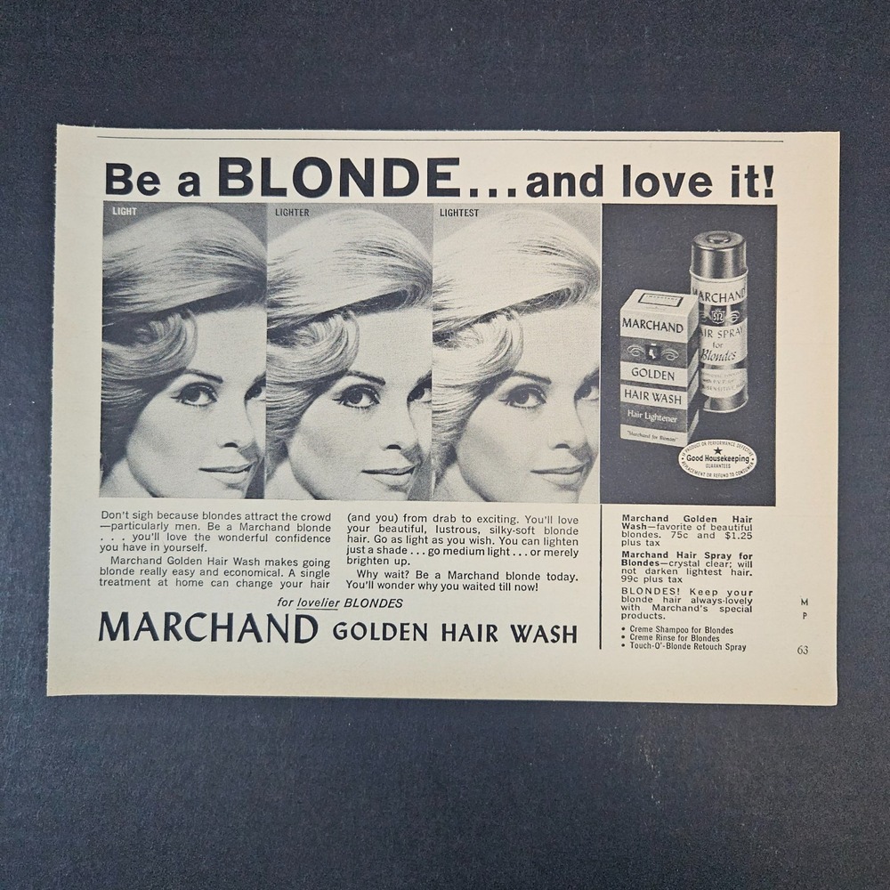 1964 Marchand Golden Hair Wash Lightener For Blondes Vintage Print Ad Shampoo